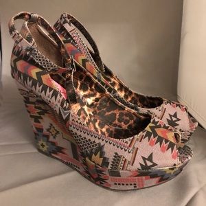 Betsey Johnson Minzie Peeptoe Aztec Strap Heels